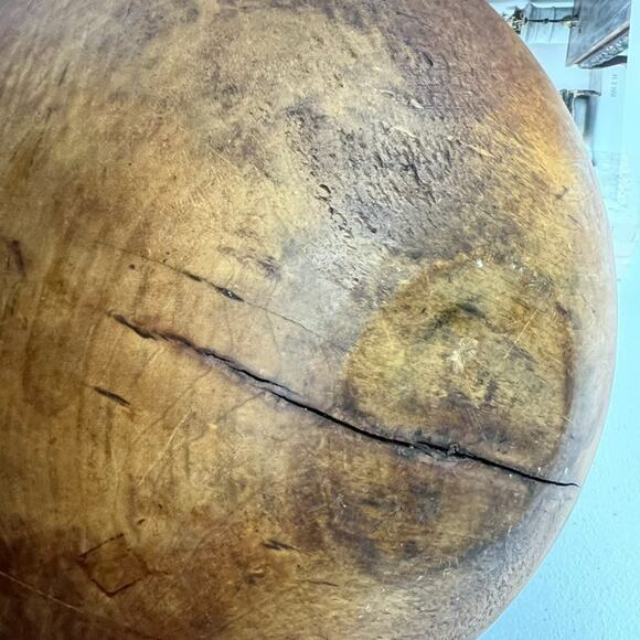 Antique Primitive Hand Turned Wood Dough Bowl 13" Rustic Brown Original Patina - Picture 6 of 9